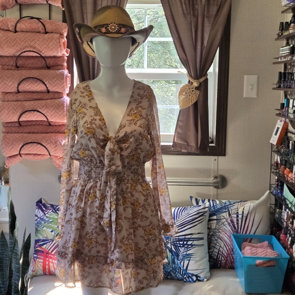 New! Dusty Pink Floral Peasant Dress - Picture 9 of 9